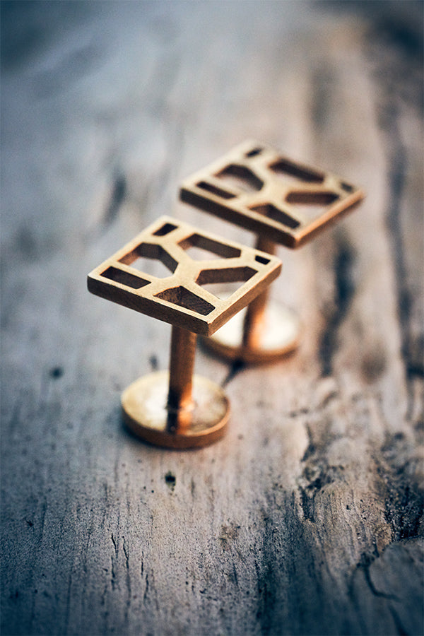 Voronoii MAN raw bronze cufflinks square