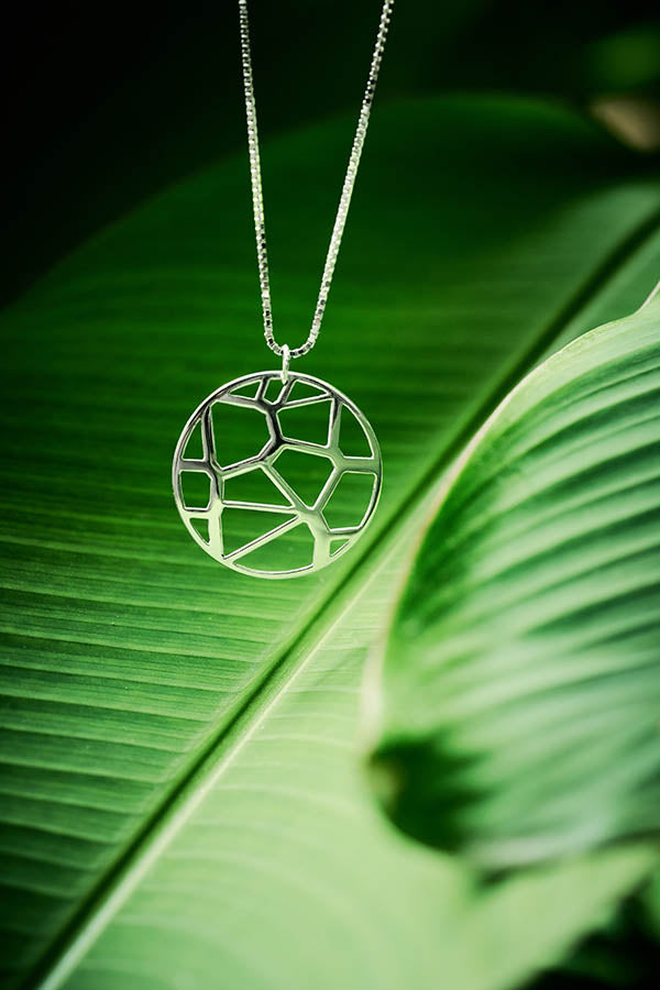 Voronoii silver pendant long